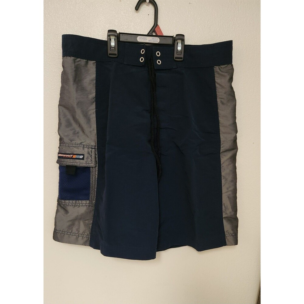 SIDEOUT SINCE 1983 vintage Nylon Poly shorts Men's  Sz 36 Navy blue shiny SILVER